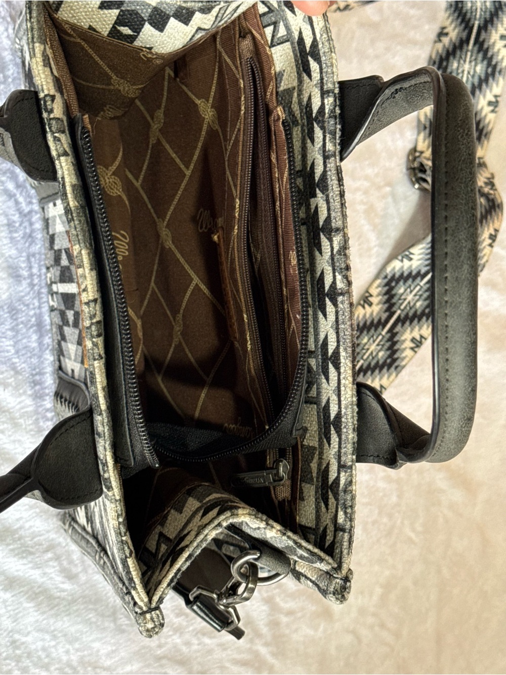 Wrangler Black and White Geometric Satchel - Picture 3 of 4